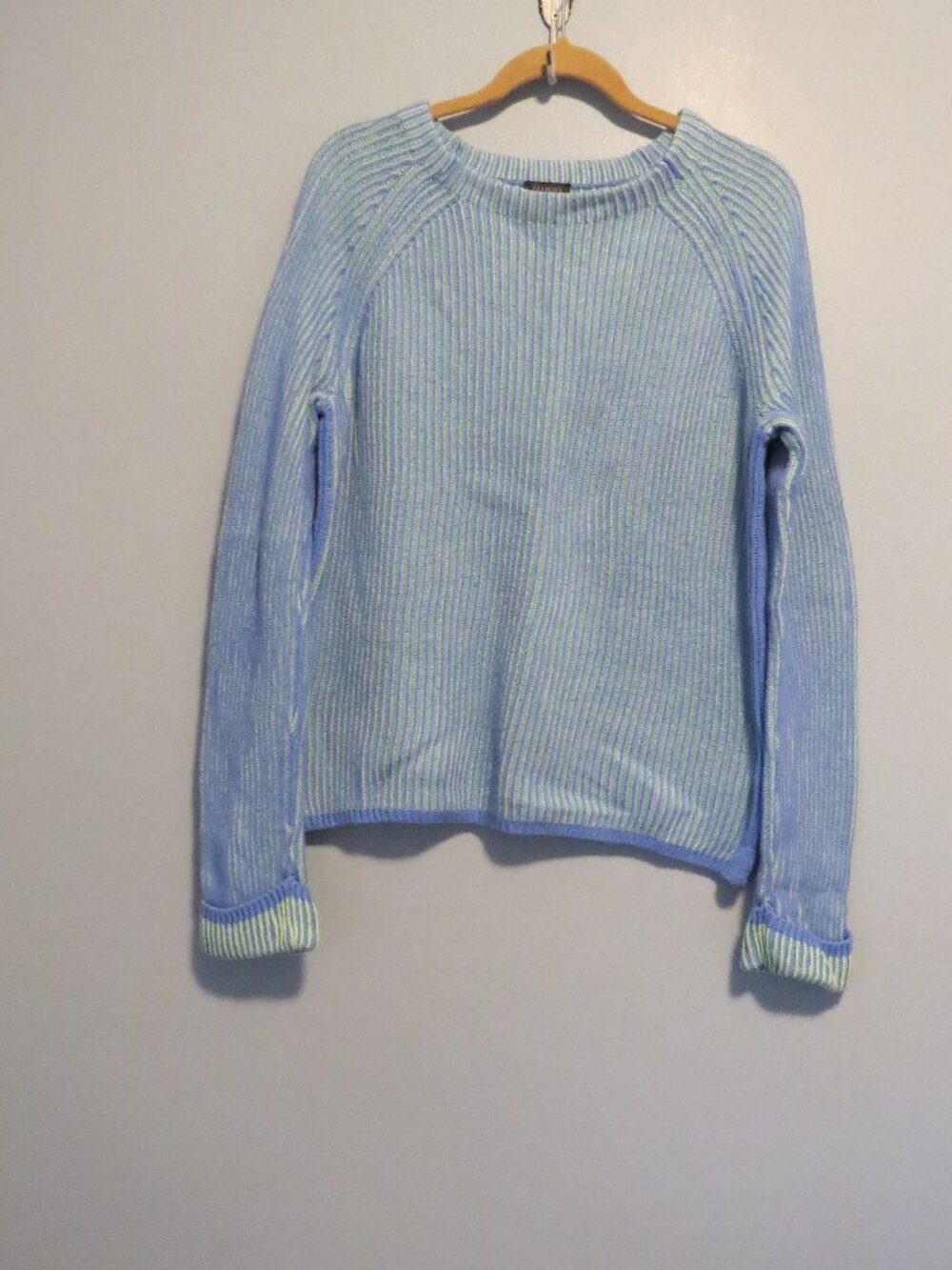 Talbots Ribbed Crewneck Sweater Light Blue Mint Green Sz S Cotton Blend